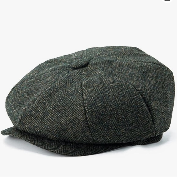 Men's 8 Panel Wool Blend Newsboy Flat Cap Herringbone Tweed Hat - Picture 1 of 6